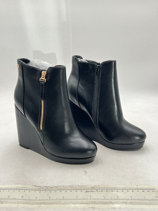 Amazon.com | Athlefit Women Black Women Wedge Heel Side Zip Ankle Booties Closed Toe Platform Short Boots
